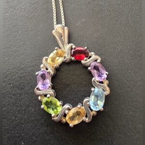 Vintage art nouveau SS multicolor gemstone pendant and 20" chain